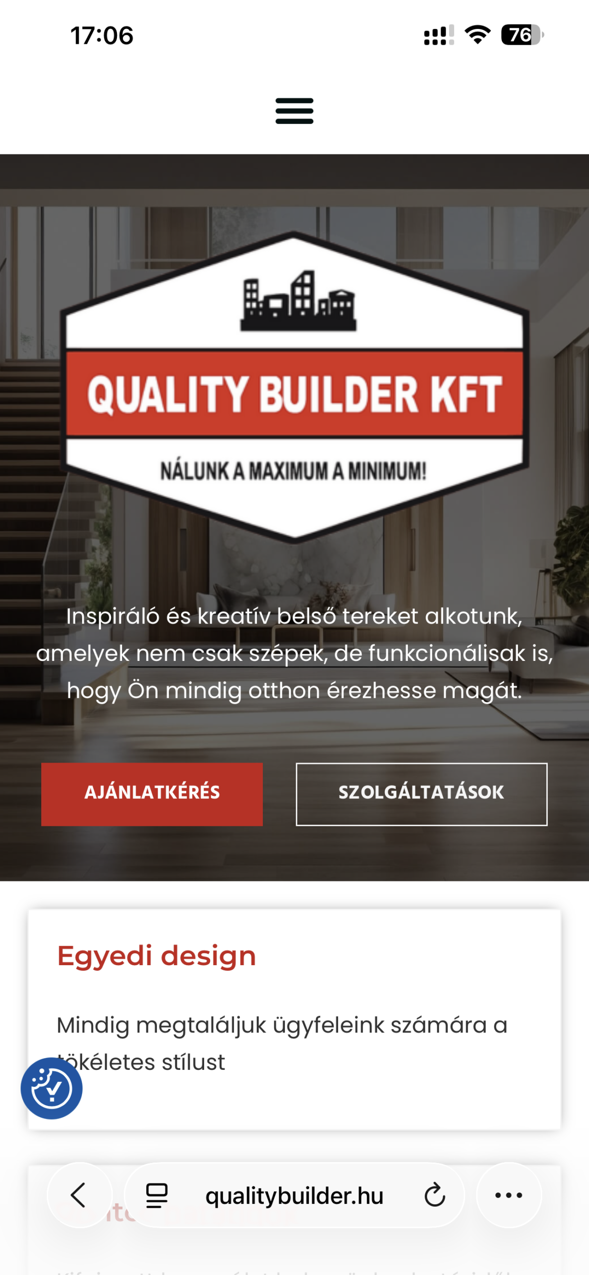 Quality Builder Kft. mobil nézet