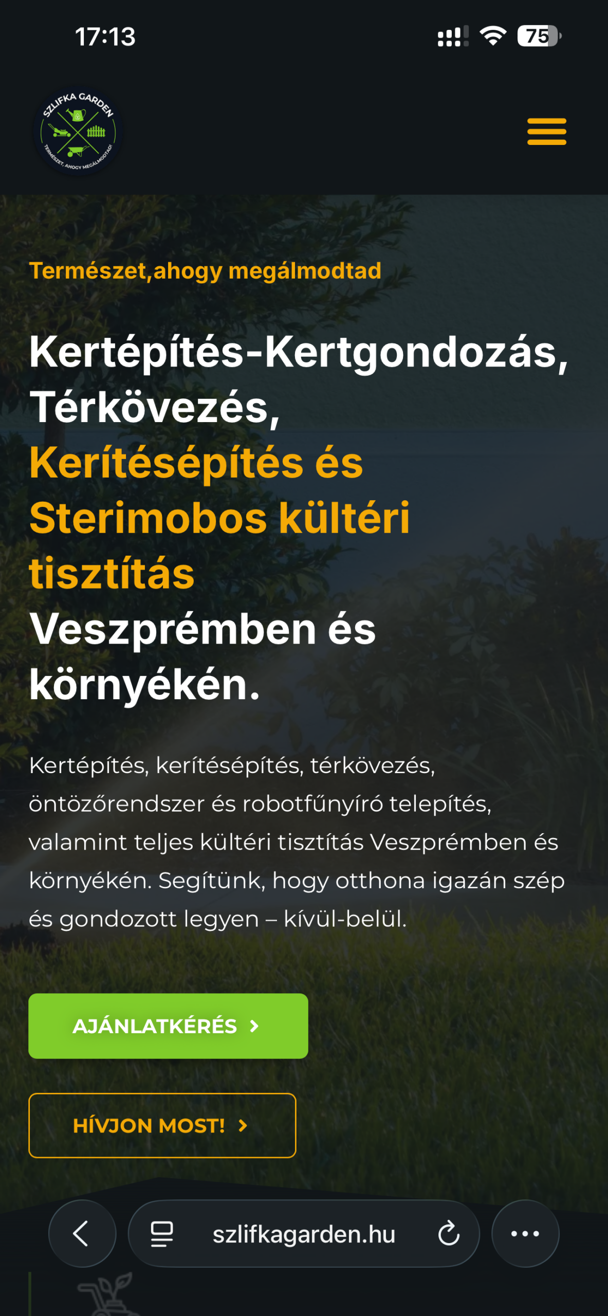 Szlifka Garden mobil nézet