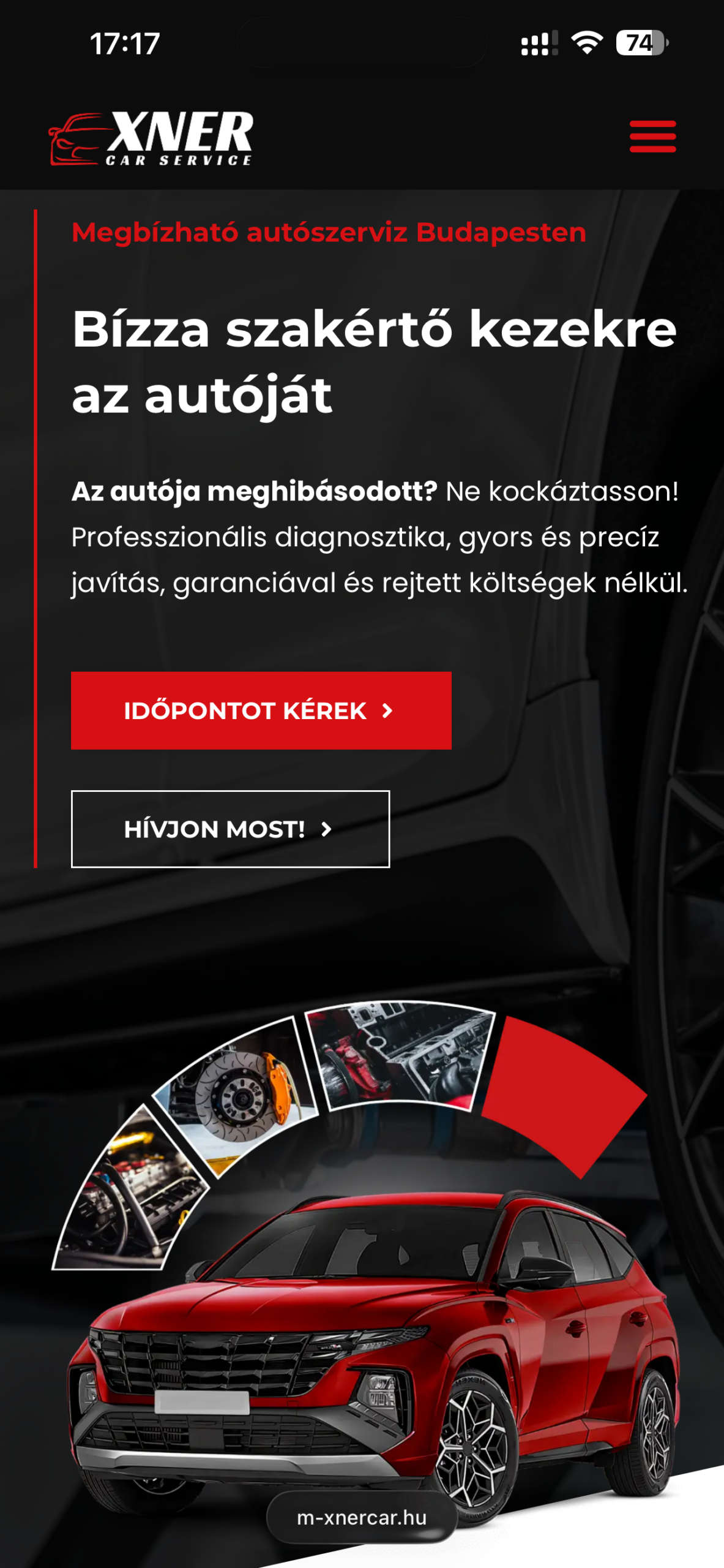 XNER CAR mobil nézet
