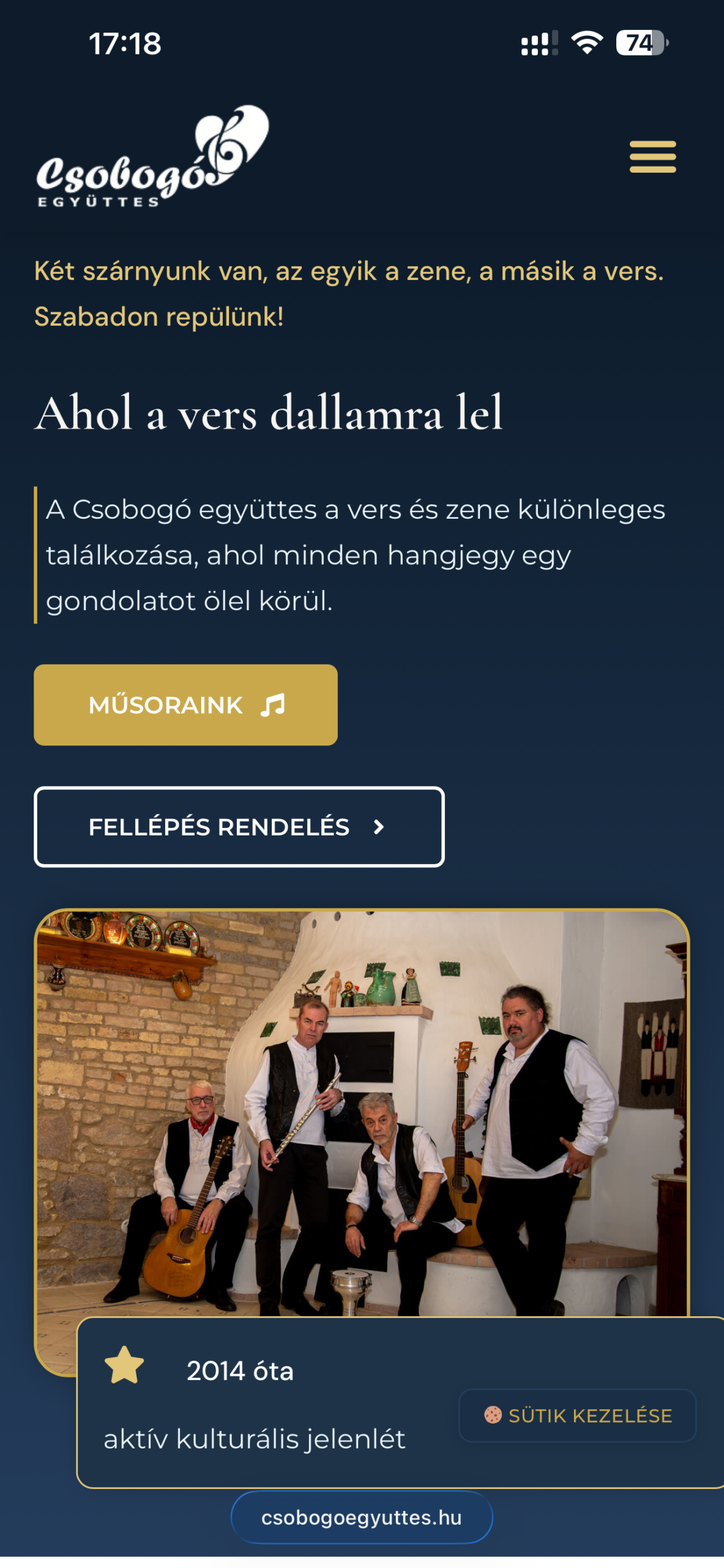 Csobogó Együttes mobil nézet