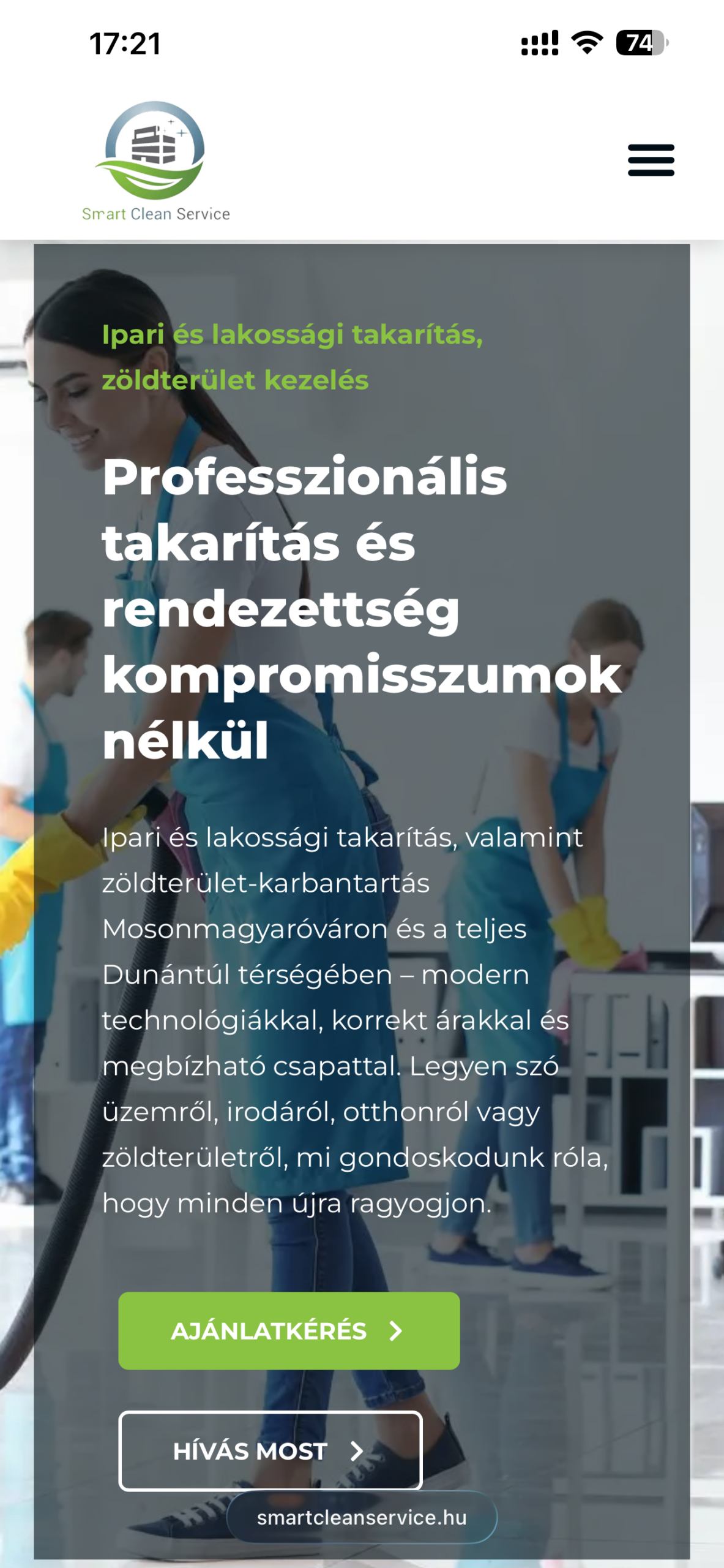 Smart Clean Service mobil nézet
