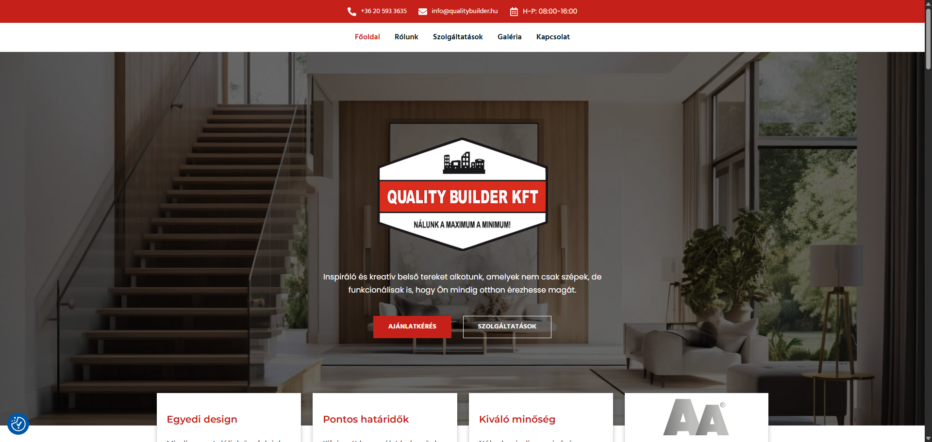 Quality Builder Kft. asztali nézet