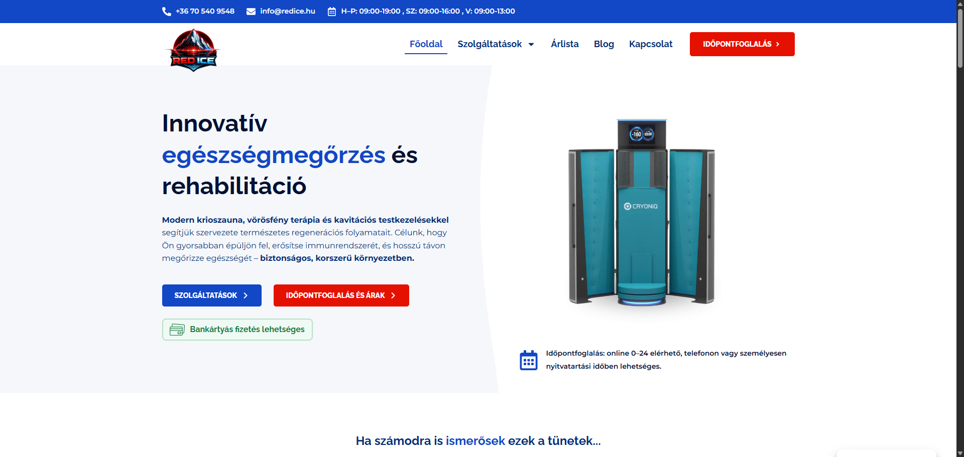 RedIce Egészségközpont asztali nézet