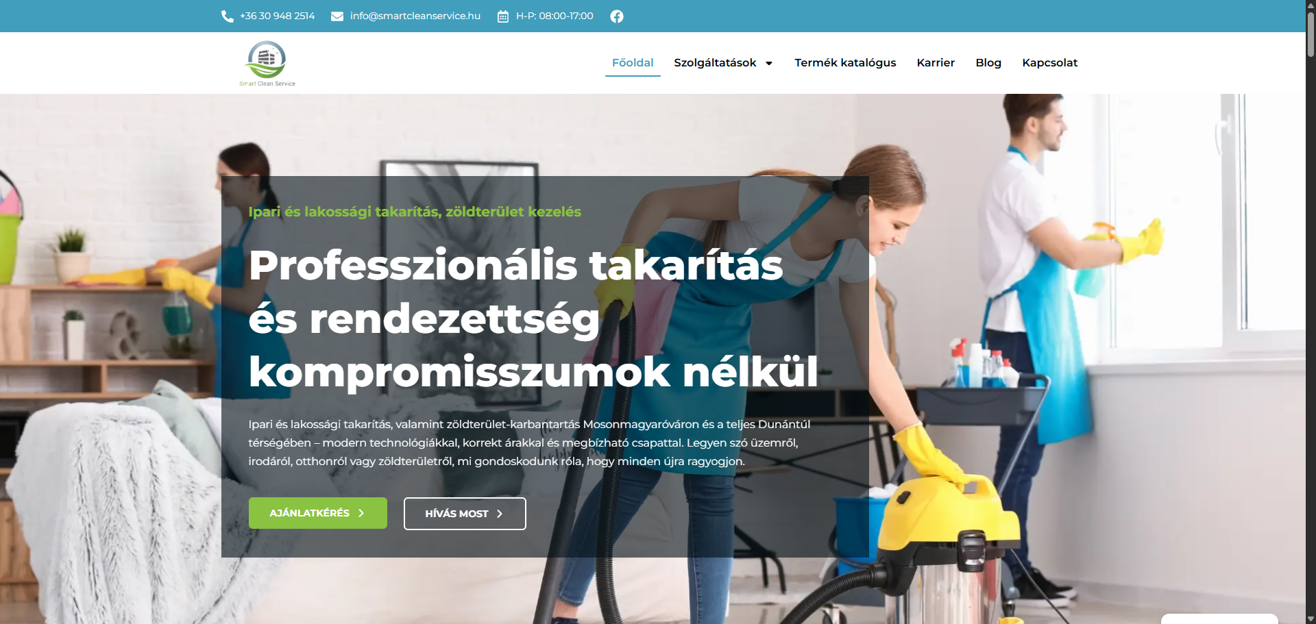 Smart Clean Service asztali nézet