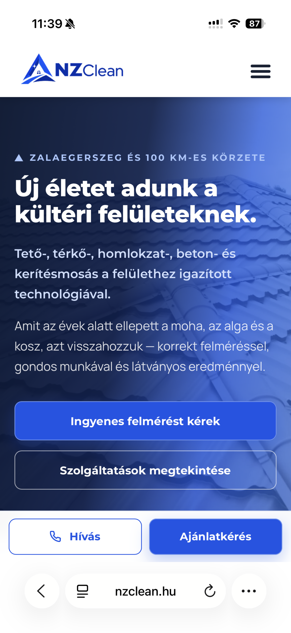NZ Clean — mobil nézet